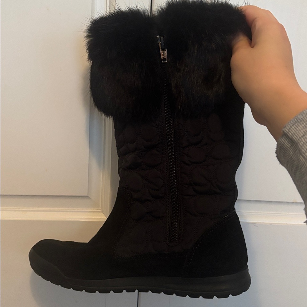 Women's Coach Talen Quilted Embroidered Winter Boots with Rabbit Fur Trim